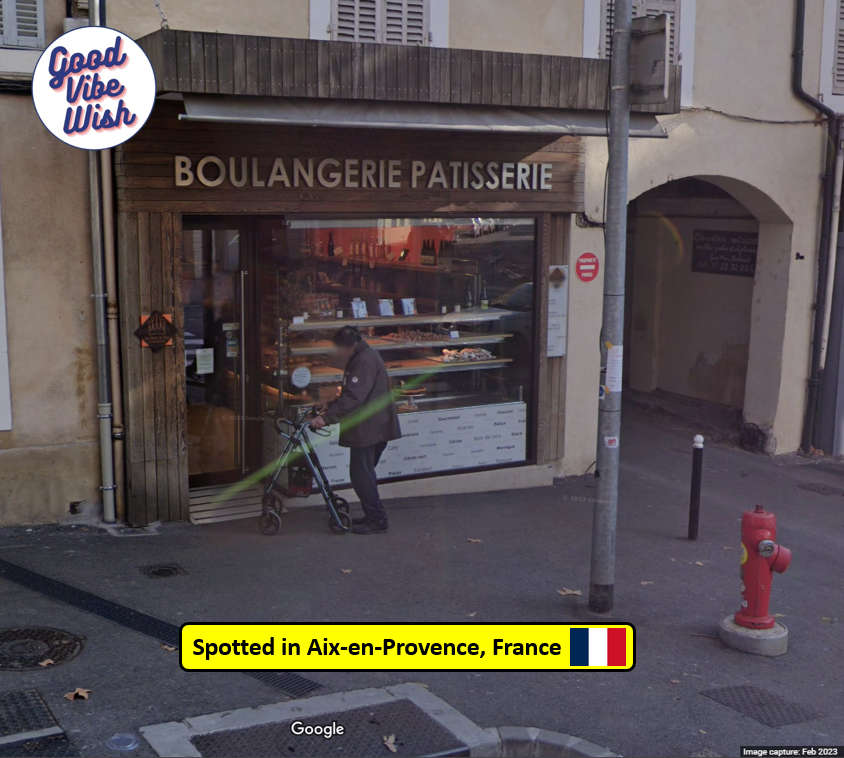 'May you get the freshest baguette and a sweet pain au chocolate to chase it with.'

Today's Streetview Good Vibe Wish goes out to the elderly person about to enter the Boulangerie in #aixenprovence #France

#GoodVibes #GoodVibesOnly #goodvibestribe #goodvibrations