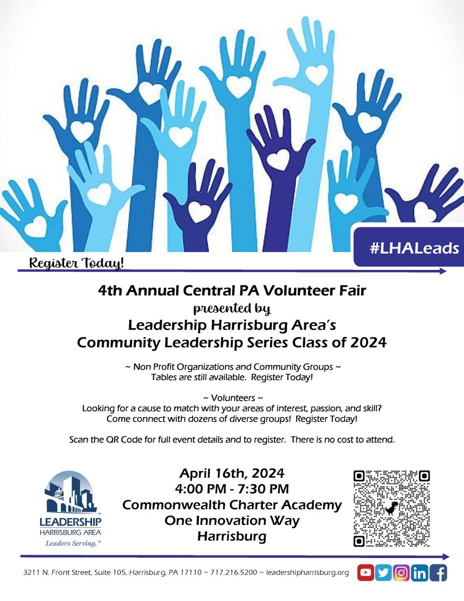 Interested in volunteering for the PBCC or other local orgs? Come out to the 4th Annual Central PA Volunteer Fair hosted by @LeadershipHBG!! See you next week!