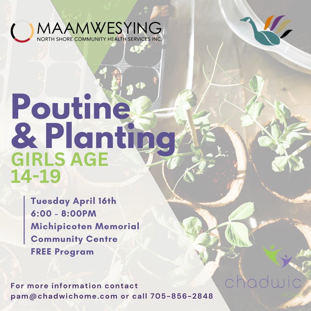CALLING ALL GIRLS AGE 14-19 (girls turning 14 in 2024 to 19 years)

Join us for an evening of making homemade poutine and set up your summer veggies and get them ready for planting! 

When? Tuesday, April 16th 
Where? Michipicoten Memorial Community Centre
Time? 6:00-8:00pm