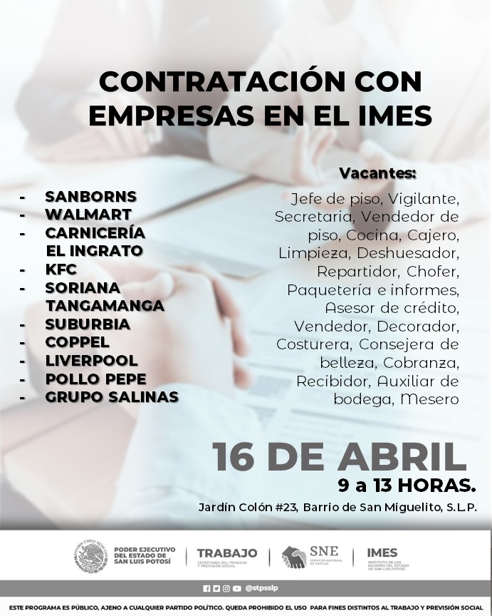 semujeresslp's tweet photo. #QueNoSeTePase ¿Buscas empleo? 🧐
Prepara tu #solicituddeempleo porque tendremos la próxima #jornadadereclutamiento en el edificio del IMES donde empresas ofrecerán vacantes de diversos giros.

Recuerda que estas jornadas son para hombres y mujeres. 🙋‍♀️🙋‍♂️

@STPSSLP  @SNESanLuis https://t.co/mVthARbda1