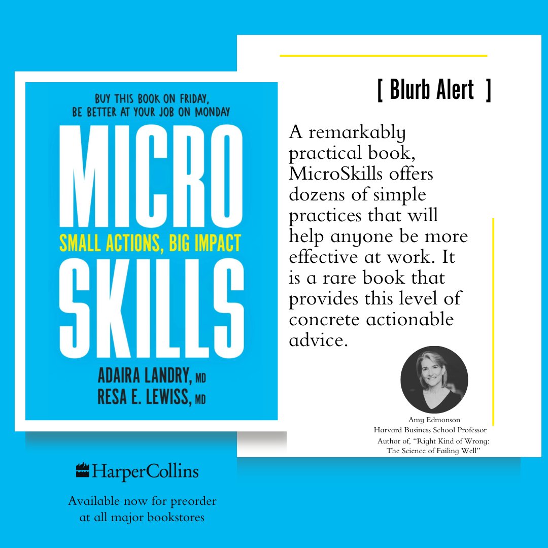 Thank you @AmyCEdmondson for reading & writing a blurb for MicroSkills. Amy Edmonson is a Harvard Business School (@HarvardHBS) Professor, Author of 'Right Kind of Wrong: The Science of Failing Well', & leading expert in psychological safety @ work. Her support is everything.