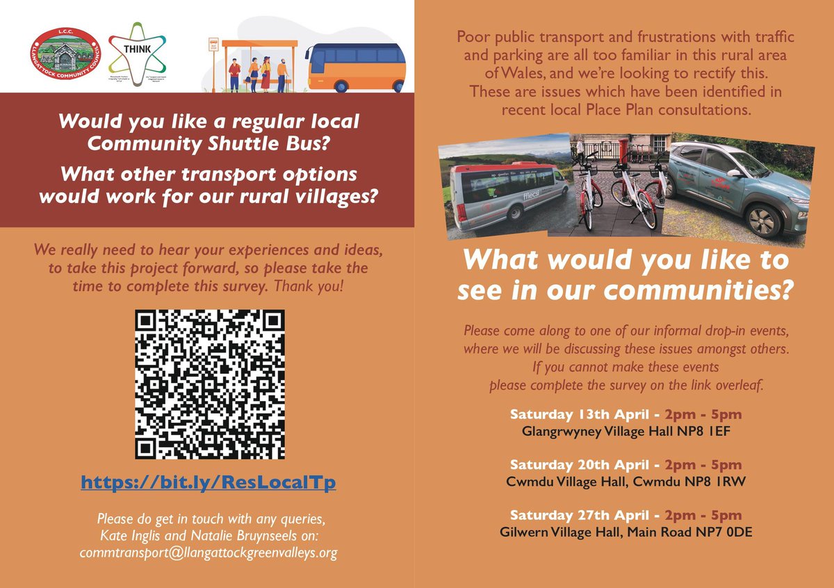 @LlangattockCom1 want to hear your views on community transport. If you live in Crickhowell, Llanbedr, Glangrwney, Llangynidr, Cwmdu, Llangattock and other nearby villages their survey is 👇 bit.ly/ResLocalTp @BannauB @PowysCC @DuncanFisher @NaturalWeighLtd @Bookishcrick