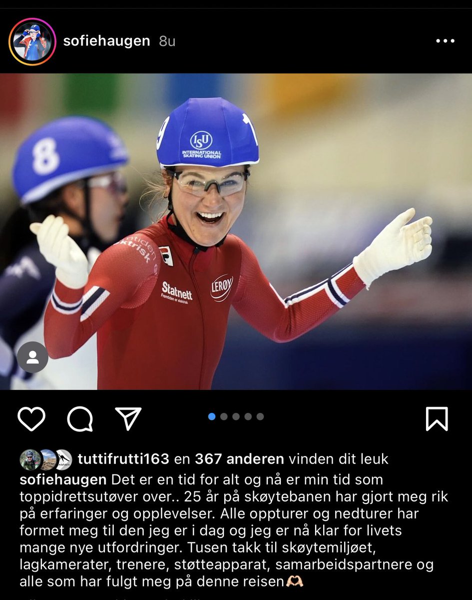 Ook Sofie Haugen stopt met schaatsen! Blijft niet heel veel van de Noorse vrouwen over… 🥺🥺

#schaatsen #schaatsfan #speedskating