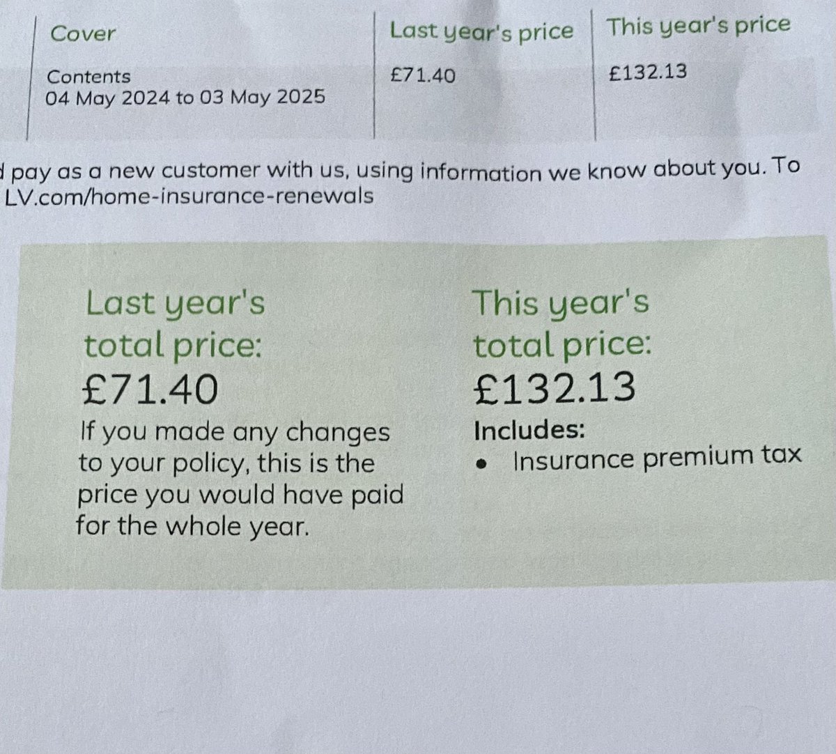 Renewal notice for a basic home insurance contents policy. Almost doubled in price. Never claimed. All details/circumstances unchanged from last year. No justification for this level of premium hike whatsoever. I know I can get it cheaper by going elsewhere. But it will still…