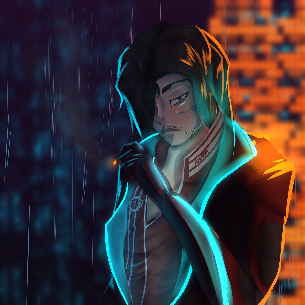 Boss from <a href="/AnotherWorldttv/">Another World Tabletop</a>'s Cyberpunk Red Campaign, go check them out. Amazing GM and fun players.

#art #digitalart #ttrpg #cyberpunkred