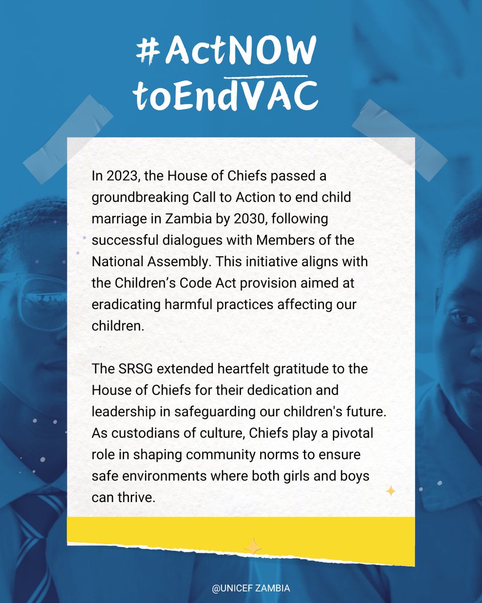 Important progress in ending child marriage and violence against children! Chiefs are key influencers in protecting children from harmful cultural practices and norms! #EndChildMarriage 👏 #UnitedNations #GRZ #UNICEF #HouseOfChiefsInZambia