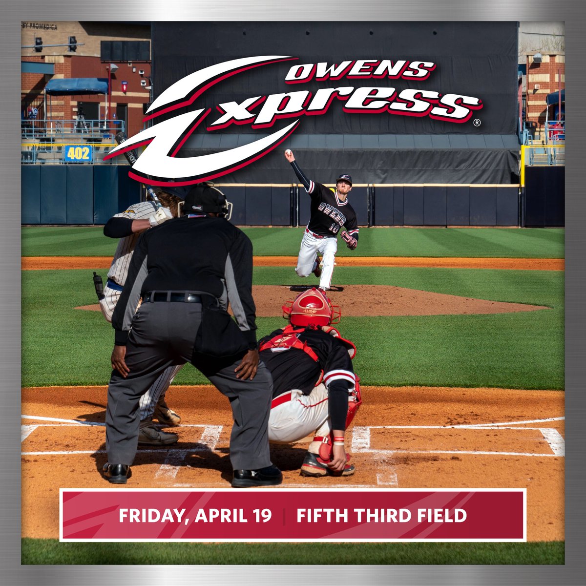 Get your tickets for the @OwensexpressBB doubleheader at Fifth Third Field on April 19! 🚂 FIRST 250 FANS get a FREE 419 Game Day T-shirt! 80% of each ticket sale supports the Express! #owenscc students get a FREE ticket with code EXPRESS Get tickets 🎟️ bit.ly/4ajnSpM