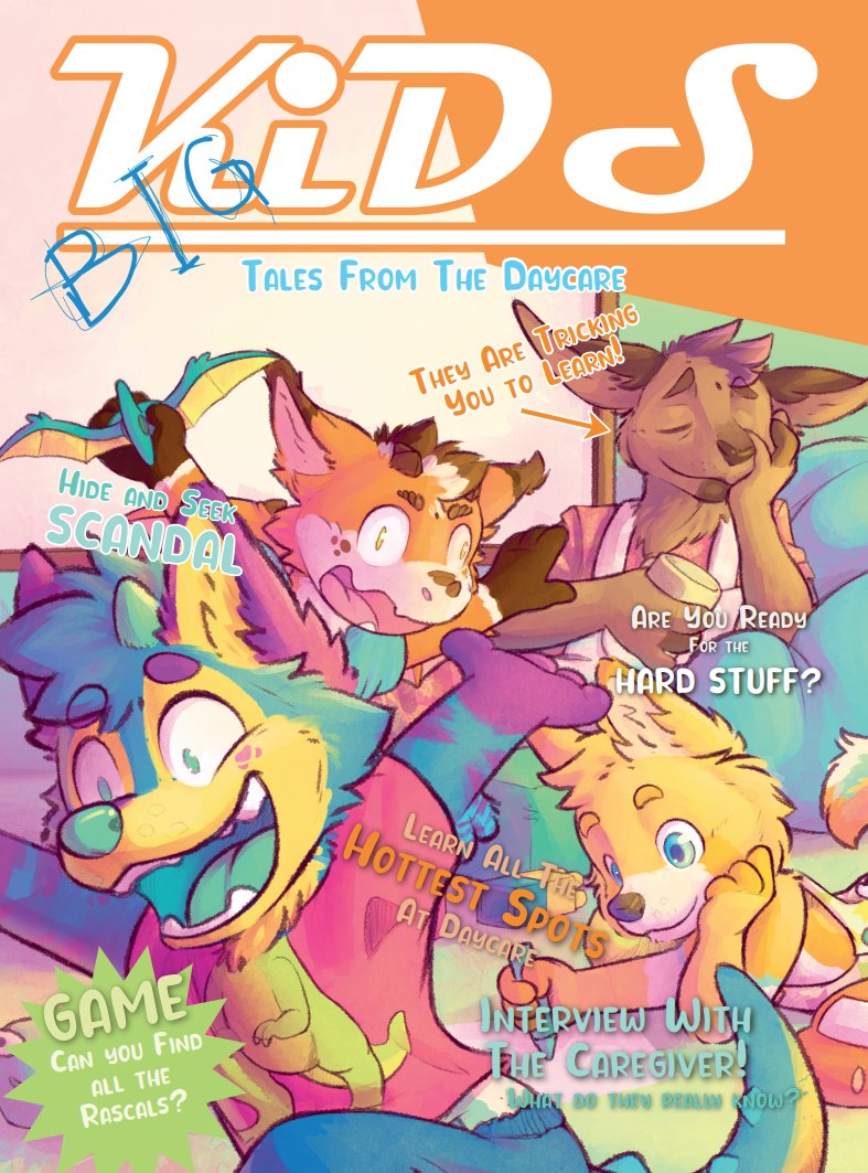 BIG KiDS 3, Tales from the Daycare is out!!🎊 

Our longest, more diverse issue. More art, more articles and bigger and a more awesome team, @CandleKit, Fink, @JimmyWuffster, @Jtsprivatepala1, @PeloDeeDee, and art from @LittleBeauBoy and me!

Check pinned message to get a copy!