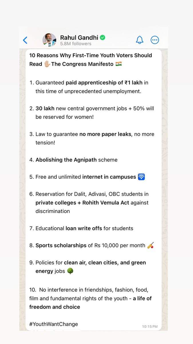 10 Reasons Why First-Time Youth Voters Should Read ✋🏼The Congress Manifesto 🔥🔥 #MatchFixingNahiChalegi