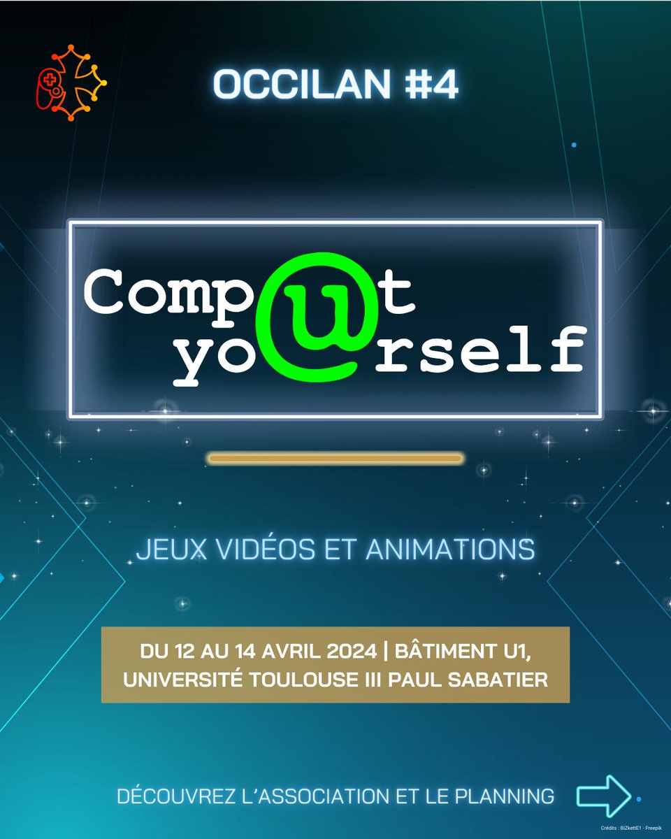 occilan's tweet photo. @ComputYourself sera présent tout au long de l'OcciLan pour animer des activités. 
Au programme, VR, Just Danse, quiz, Tarot, Loup Garou, Lancer de ram ... ! 

🗓️ du 12 au 14 avril 2024
📍 Bâtiment U1

@UT3PaulSabatier

#esports #gaming #toulouse #lan #tournoi #LeagueOfLegends https://t.co/FUBopc6EEt