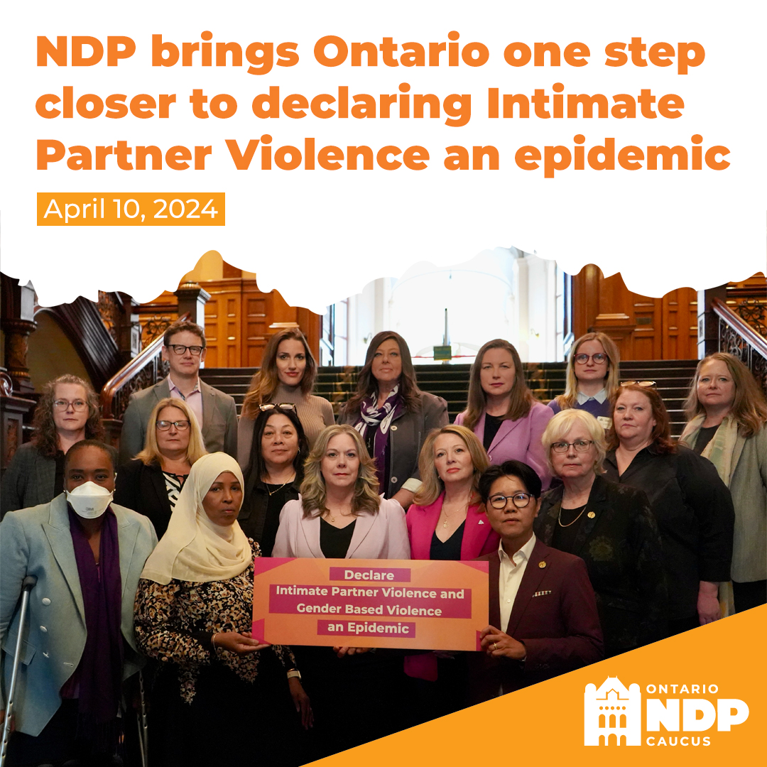 Hundreds of advocates worked tirelessly to force the Ford government to pass the @OntarioNDP bill to declare Intimate Partner Violence an epidemic. Now we must move forward with the urgent work to end it. #OnPoli