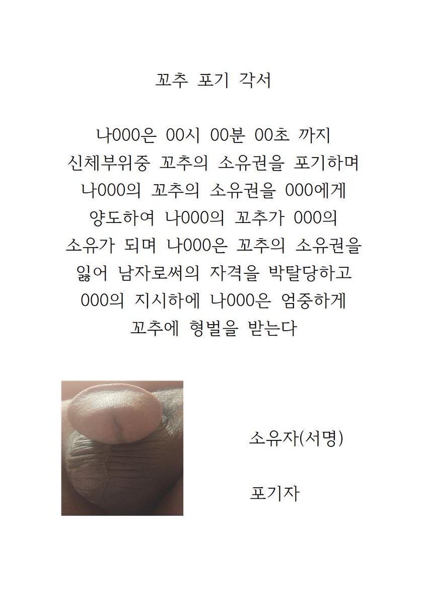 언젠가 이 각서를 쓰고 꼬추스팽을 받고싶네여
