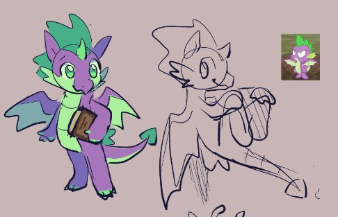 mlp redesign idea where spike has inherited unicorn magic from twilight bursting his egg open with that one powerful spell so there's just a little horn on his head (just a concept idea idk)
