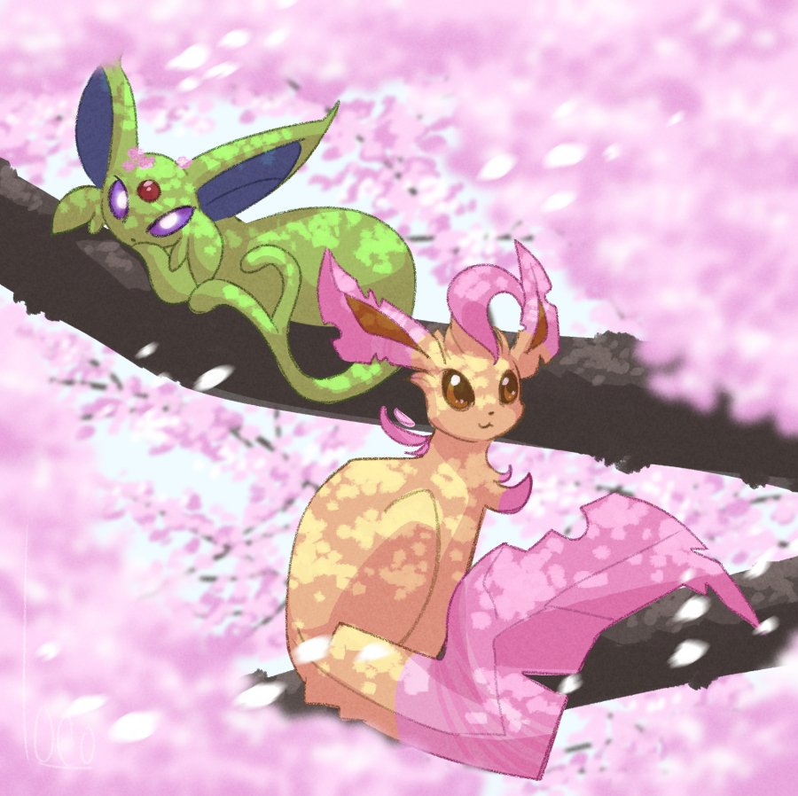 Cherry blossom eeveelutions 🌸🌸🌸 Late birthday draw for @ScarecrowCoffee