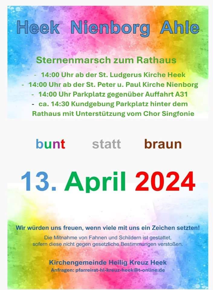 #Heek #Nienborg #Ahle 

Demo gegen Rechts

❤️💜💙🩵💚💛🧡🩷

#fckafd
#NieWiederIstJetzt
#DemosGegenRechts #WirSindDieBrandmauer #WirSindMehr #LautGegenRechts #Demokratie #BuntStattBraun