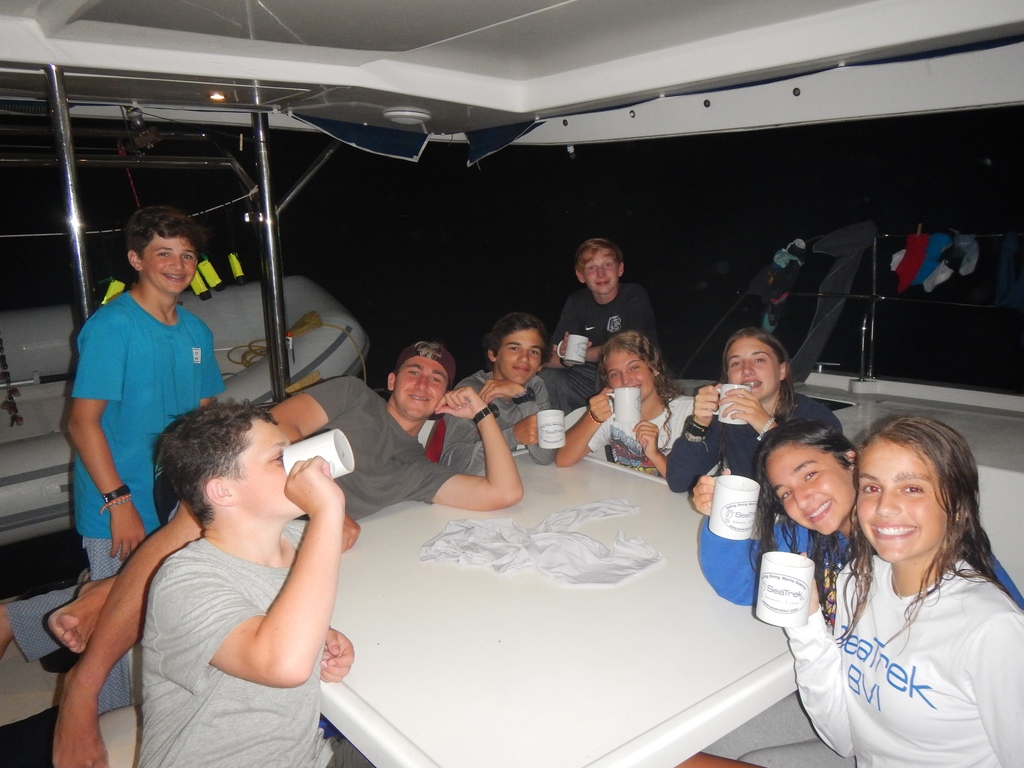 Nothing like hot chocolate after a night dive with your dive buddies. What's your favorite creature you've seen on a night dive? #diving #skills #sailing #summercamp #caribbean #NAUIWorldwide