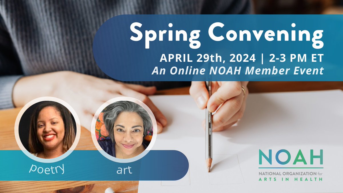 NOAH members, join us online for a Spring Convening on Monday, April 29th: 2-3 pm EDT

bit.ly/NOAH-spring-co…

#Zentangle #ArtHeals #Poetry #MemberBenefit