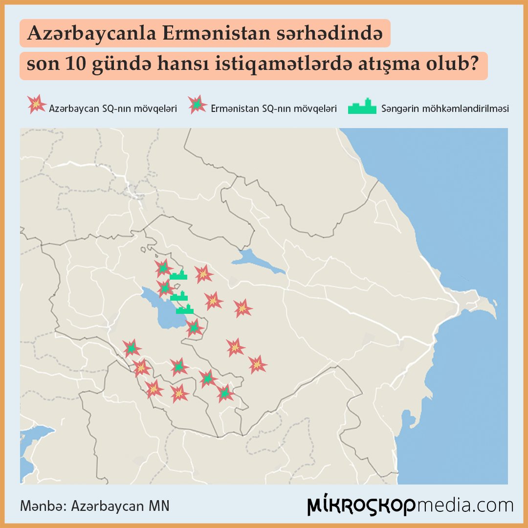 1-10 aprel aralığında demək olar ki, hər gün atəşkəs pozulub. Sərhədboyu ərazilərdə atəş səsləri eşidilib. Bu infoqrafika mənzərəni daha aydın göstərir.