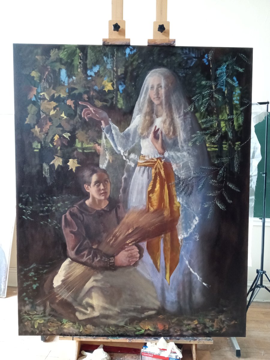 After a long break for Holy week and Easter, it's nice to be back in the studio! Today I am in the midst of developing a painting of Our Lady of Champion.