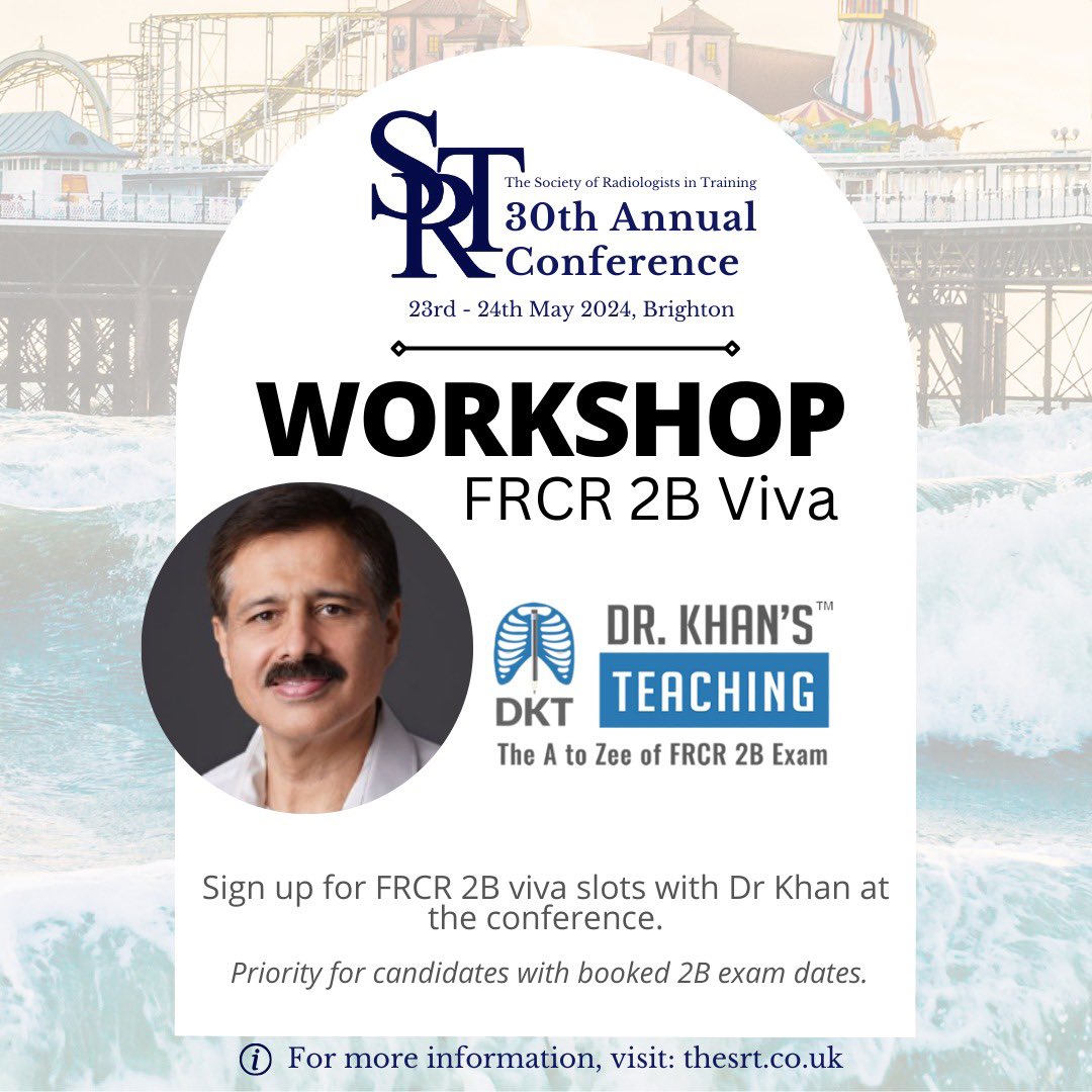 We’re thrilled to welcome back Dr Sami Khan, founder of @drkhansteaching, to the #SRT2024 conference! 🎉 Registration is now LIVE for: 🔹 Two 2B Viva Teaching workshops featuring different cases- Thursday, May 23rd 🔹 How to Report MR Brain- Friday, May 24th See you there! 🙌