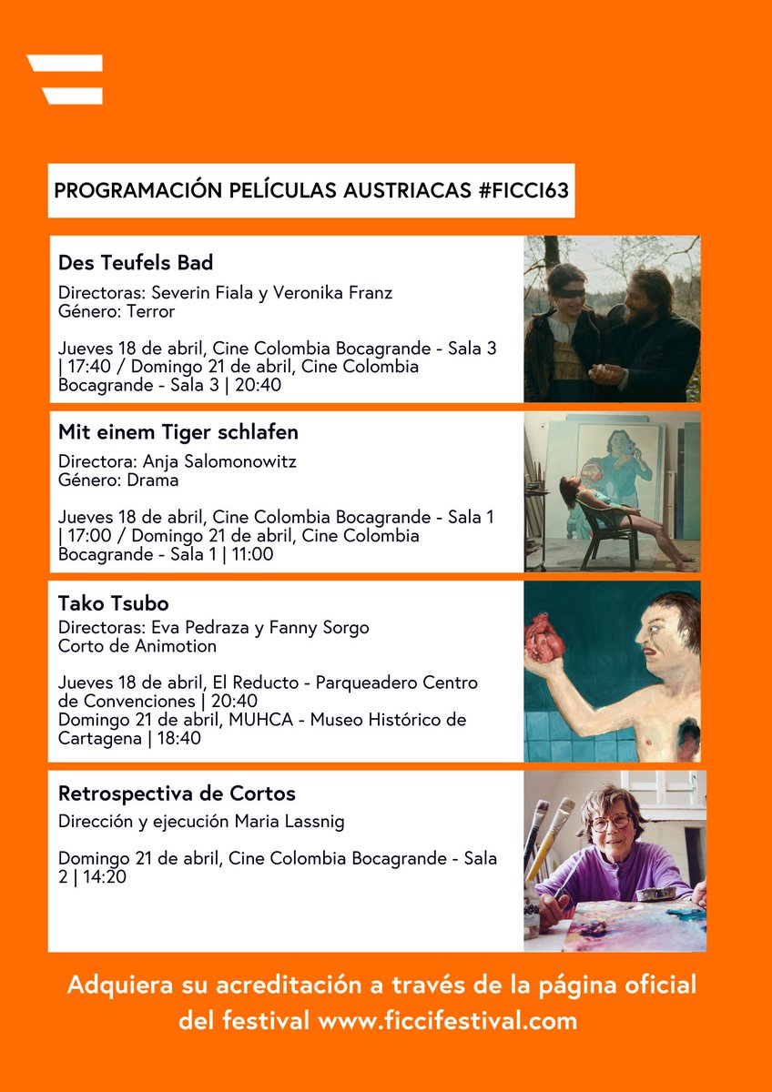 EmbAustriaCO's tweet image. ¡Descubra el talento cinematográfico austriaco en el FICCI 63! 🎥 Sumérjase en historias que van desde el terror hasta el drama, y no se pierda la oportunidad de disfrutar del cine de Austria en el corazón de Cartagena de Indias. #FICCI63 #CineAustriaco #TalentosInternacionales