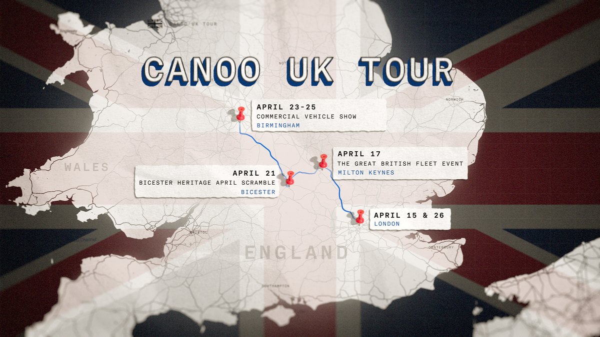 Canoo is set to embark on a road tour from #London to #Birmingham, attending key industry events: the Great British Fleet Show on Apr 17th, Bicester Heritage Scramble on Apr 21, and Commercial Vehicle Show from Apr 23-25. Follow our journey, updates, and insights. #CanooUK #EV