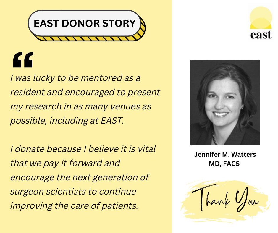 Thank you to Dr. Jennifer M. Watters for supporting the EAST Development Fund! To connect with Dr. Watters, please visit the Member Directory from your EAST profile: bit.ly/3XRY91i To share your EAST Donor Story, visit: bit.ly/3gWBaza