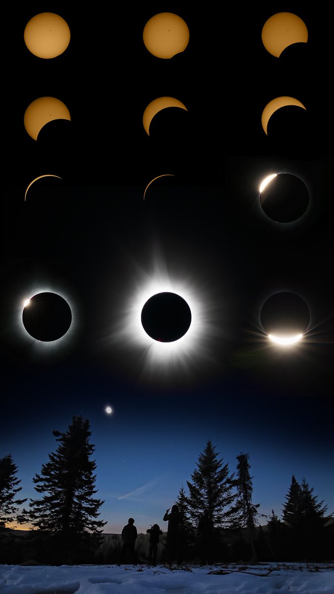 Sequence of images from Monday's eclipse viewed from a snowy mountainside in Vermont.