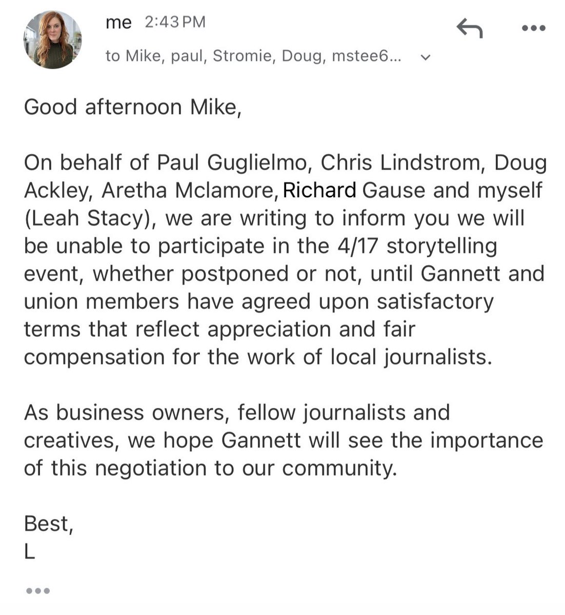 i & a few others were supposed to perform in a @democratandchronicle sponsored storytelling event on 4/17. we let them know today we will not be participating unless the union journalists on strike are heard. support if you’re able: gofundme.com/f/support-unio…