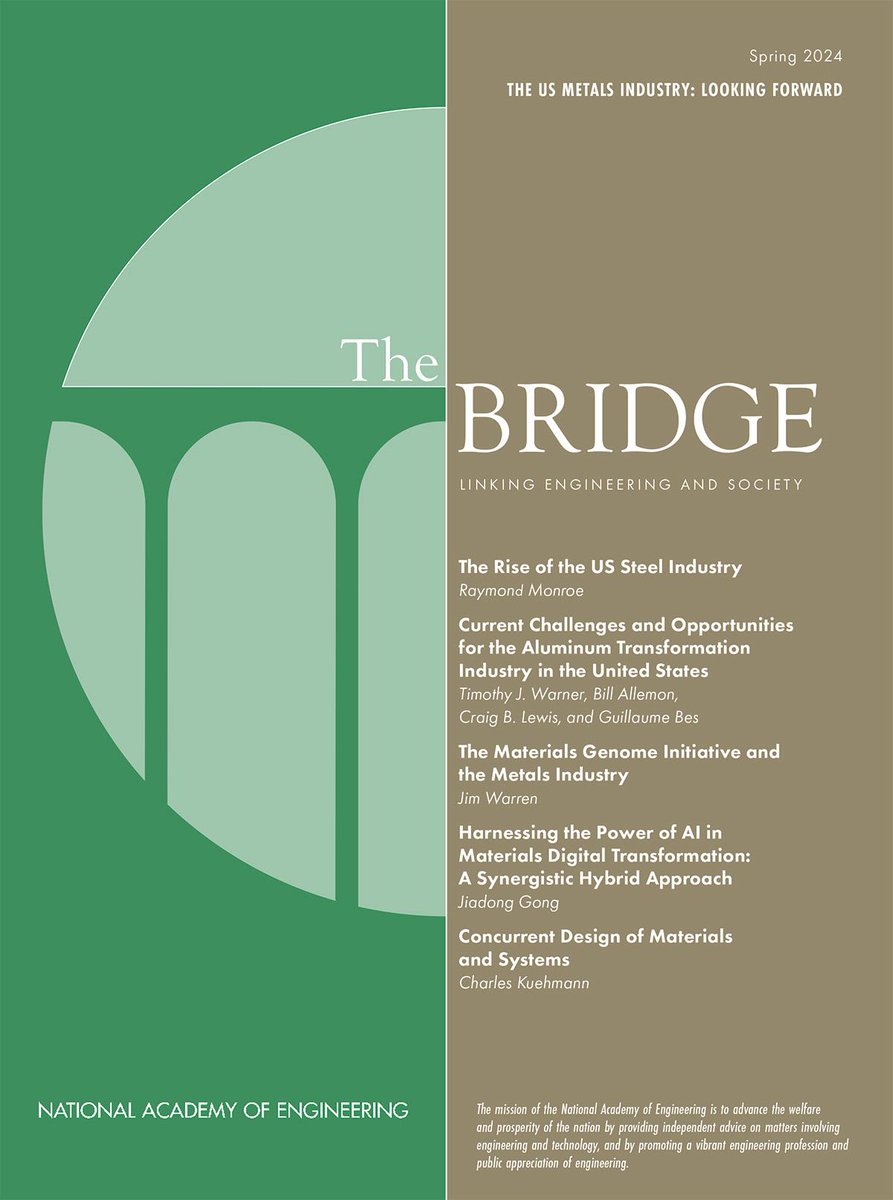 Computational materials engineering is leading the way in the deployment of metallic materials that meet increasingly advanced design specifications. Learn more about the future of the US metals industry in the new spring issue of The Bridge: ow.ly/GI6m50RctaJ