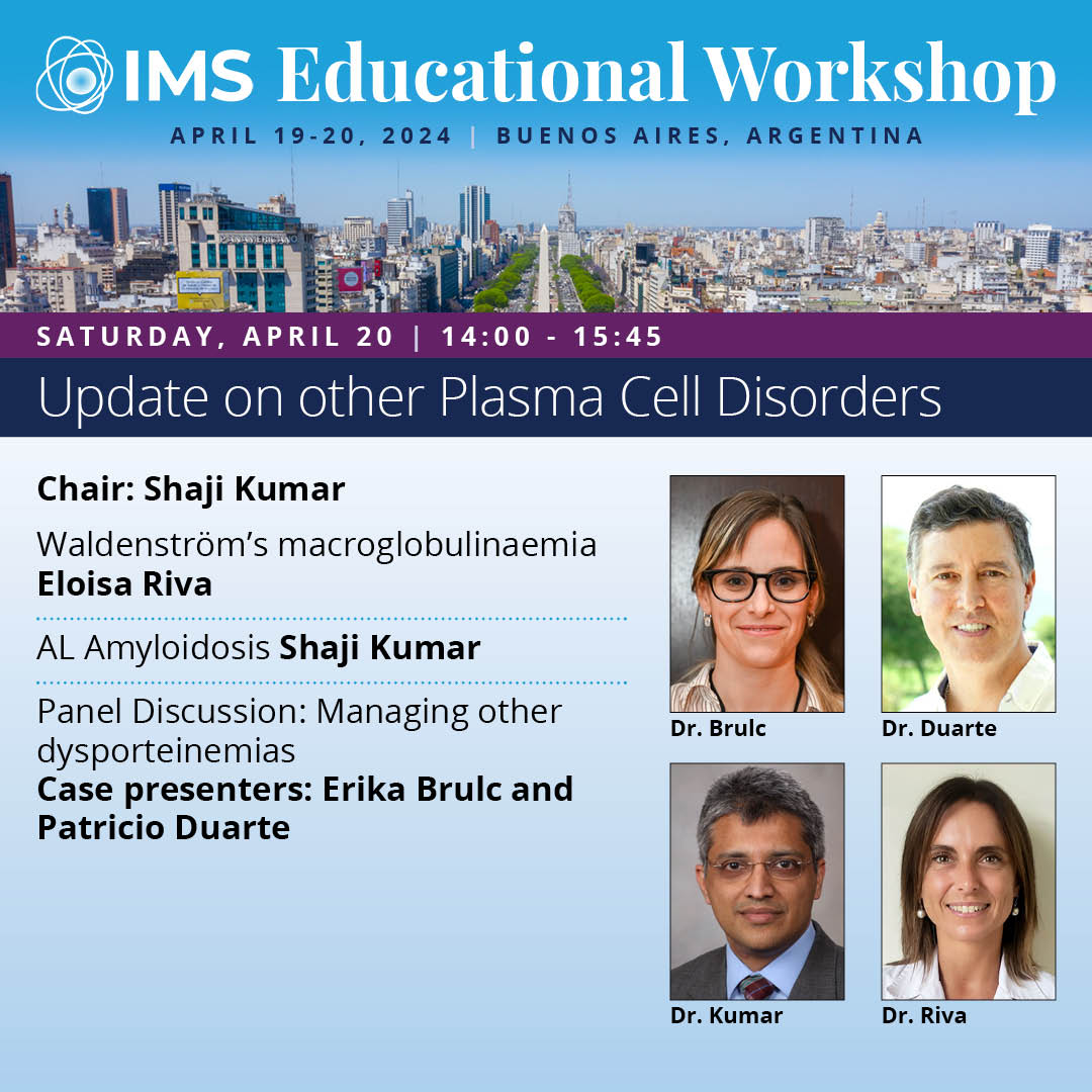 Check out the Update on other Plasma Cell Disorders session taking place during the upcoming Educational Workshop in Buenos Aires, Argentina. Register today: show.jspargo.com/imsed24/reg/