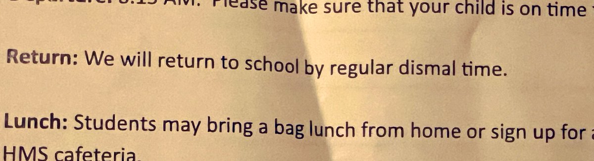 This form for a middle school field trip takes a pretty middle school view of life: