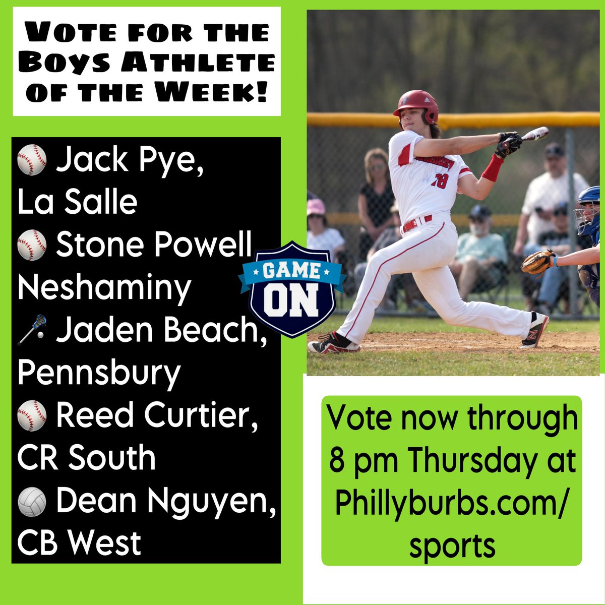 🗳️Vote for the Phillyburbs Boys Athlete of the Week! 📍Link to vote: phillyburbs.com/story/sports/h… @LaSalle_Sports @NeshaminyBB @CRSbaseball @Athletics_PSD @BoysCbw