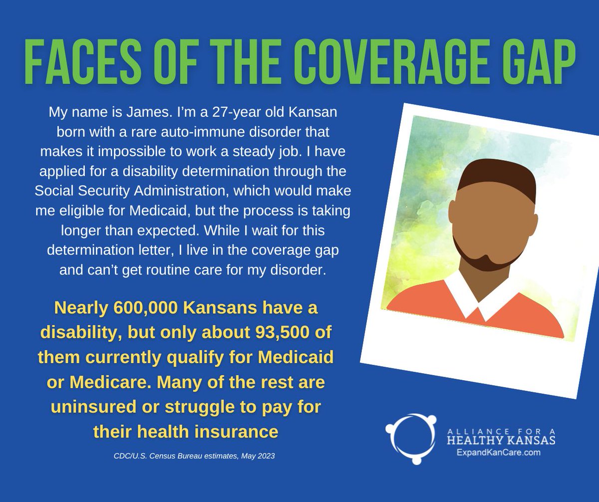 James is waiting for his disability determination, but is caught in the coverage gap in the meantime. Medicaid expansion would mean consistent medical care while he waits.
Learn more➡️tinyurl.com/5n6en5at
#ExpandKanCare #ksleg #MedicaidExpansion