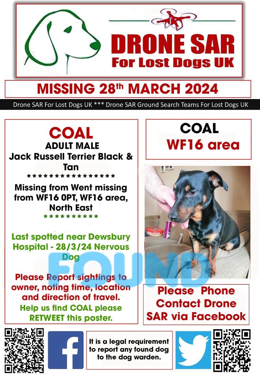 #Reunited COAL has been Reunited well done to everyone involved in his safe return 🐶😀 #HomeSafe #DroneSAR