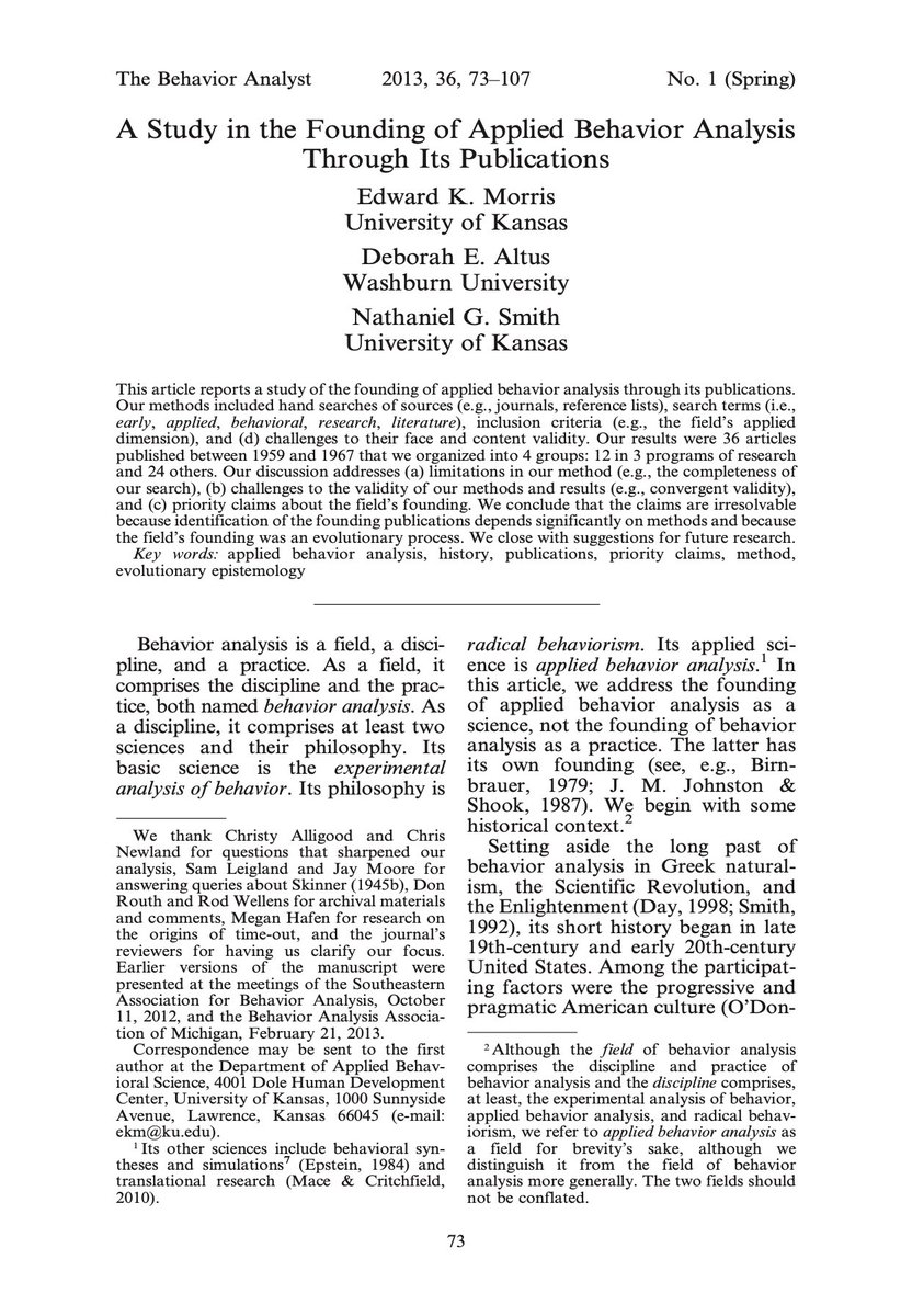 jimtemu's tweet photo. It’s disappointing that young behavior analysts are believing, even promulgating, the myth that Lovaas was the founder of ABA. Genuine history reveals a relatively small early influence. It’s too bad that pop revisionism has obscured the larger contributions of so many others. https://t.co/KvlURmftFF