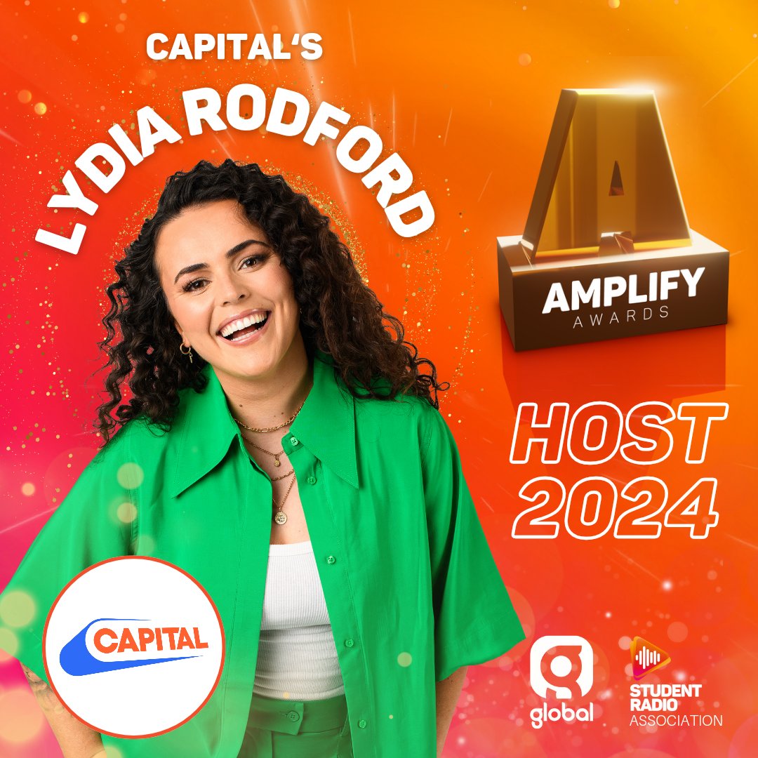 The SRA & @global are thrilled to announce that @CapitalOfficial's very own @lydia_rodford will be gracing the stage as the host of the 2024 Amplify Awards in Leeds! Get ready for an unforgettable evening celebrating the past year of Student Radio! 📻🥰 #SRA #SRA #Amplifies