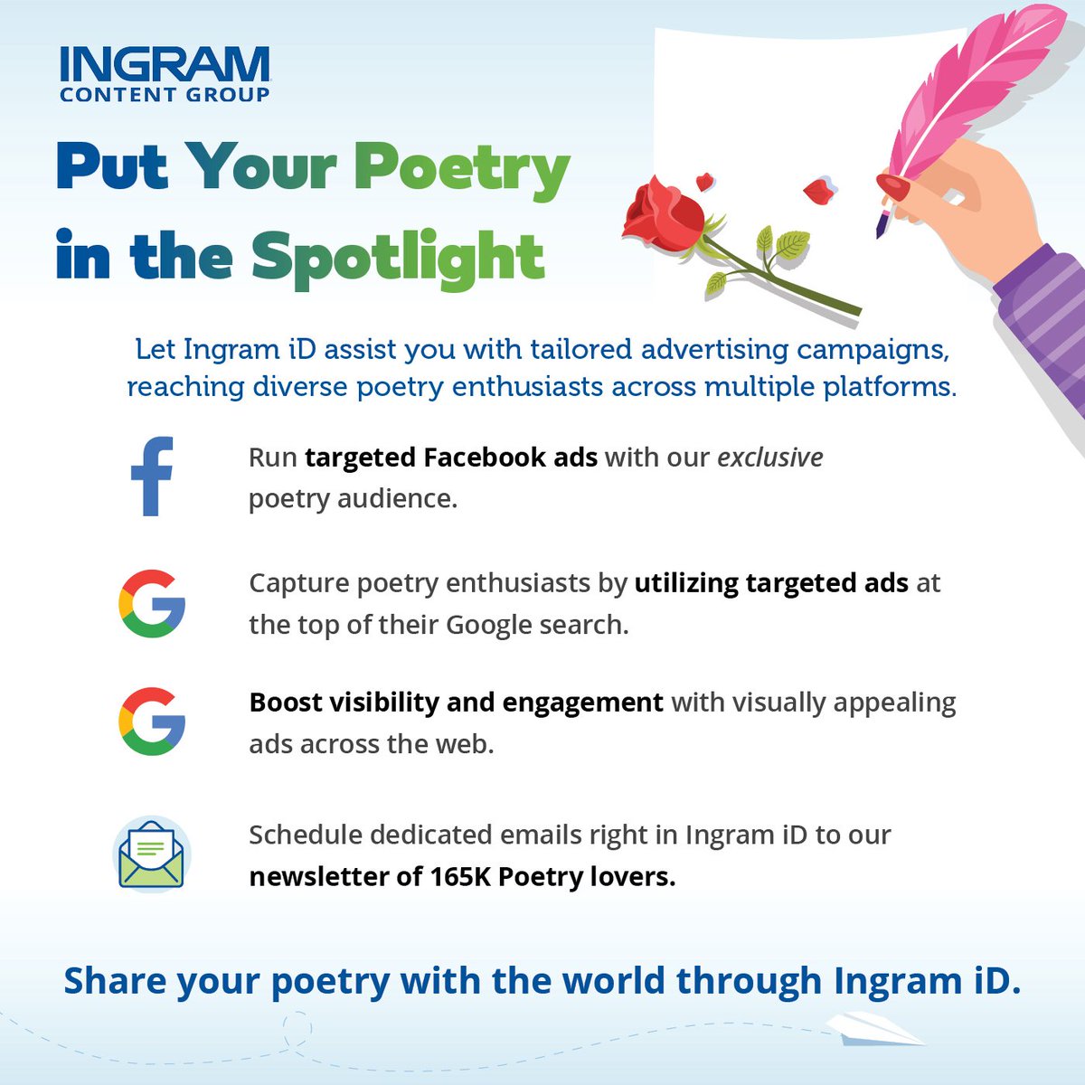 🔍Ingram iD: Target engaged readers & reach new verified audience. Manage ads & track results on one platform. Budget-friendly, self-serve for publishers & authors. 💡Learn more about Ingram iD here: selfpub.is/4cVoVP5 #Ingramspark #IngramID #nationalpoetrymonth