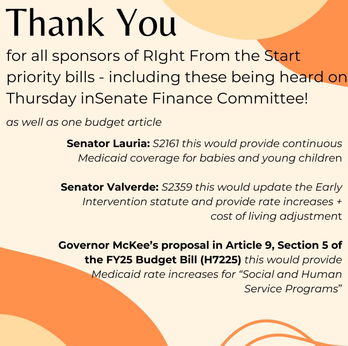 Thank you for all sponsors of RIght From the Start priority bills - including these 2 priority bills and 1 budget article being heard this Thursday! @bridget4ri @pam_lauria @GovDanMcKee @RIghtStartRI