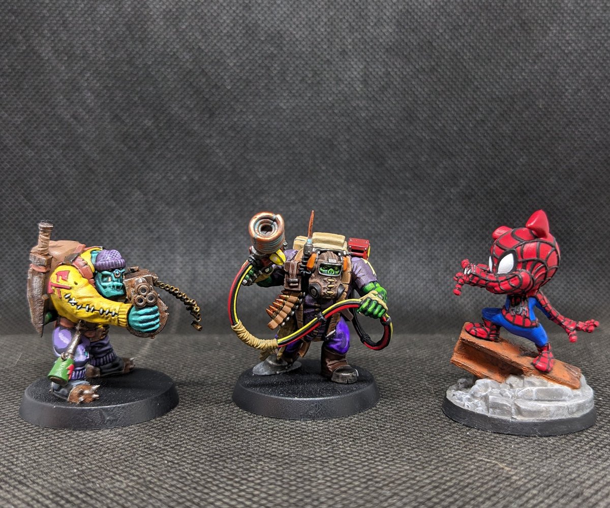 A few recent minis I painted. Some #warhammer 40k Kill Team orks and Spider-ham from #Marvelunited 

Going to try to post my #miniaturepainting more often.