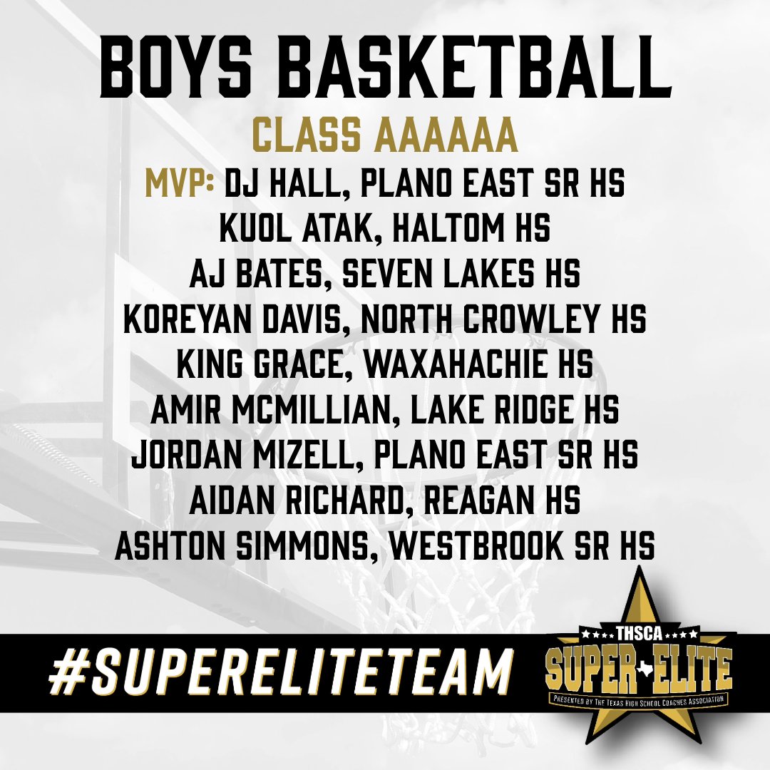 The THSCA is proud to recognize the recipients for 6A Boys Basketball #SuperEliteTeam! 👏🏀 Let's give these outstanding athletes a round of applause! ⭐