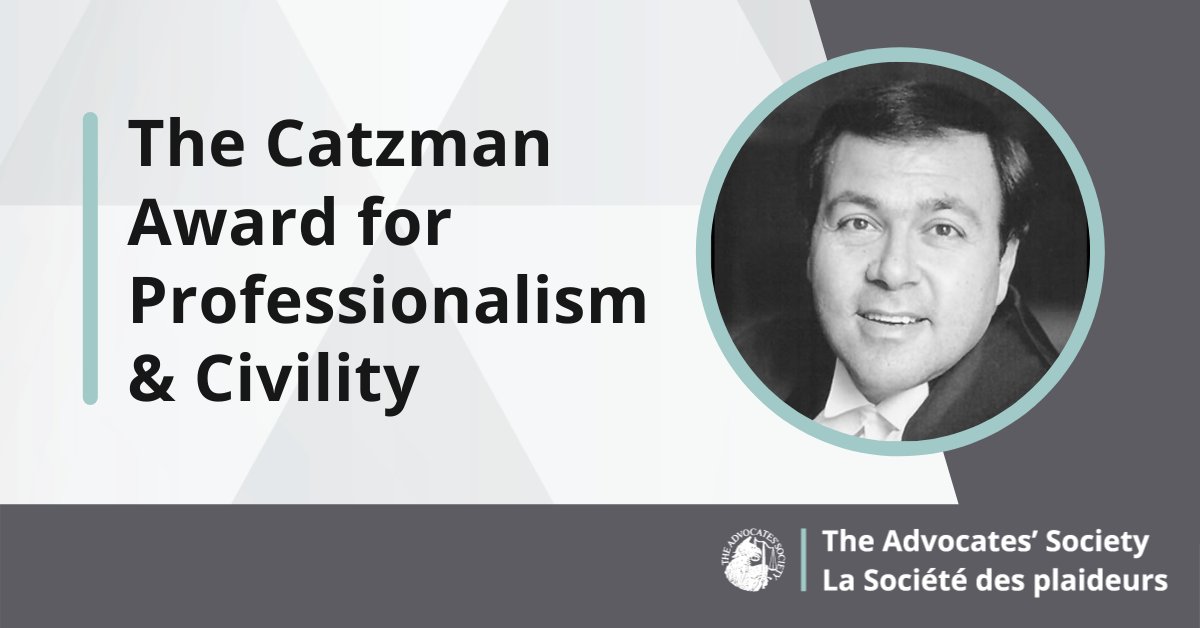 Nominations are open for The Catzman Award for Professionalism and Civility. This prestigious annual award recognizes advocates who have demonstrated integrity, generosity of time & civility in the practice of law. Nominate a deserving advocate by May 27. ow.ly/X0nY50RbMGU
