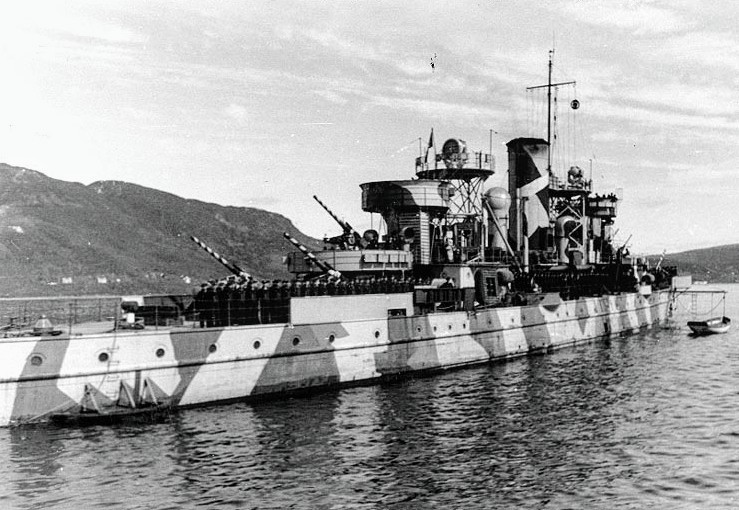 The German anti-aircraft ship Nymphe (formerly the Norwegian Navy Tordenskjold) in a Norwegian harbor. #WWII #WW2