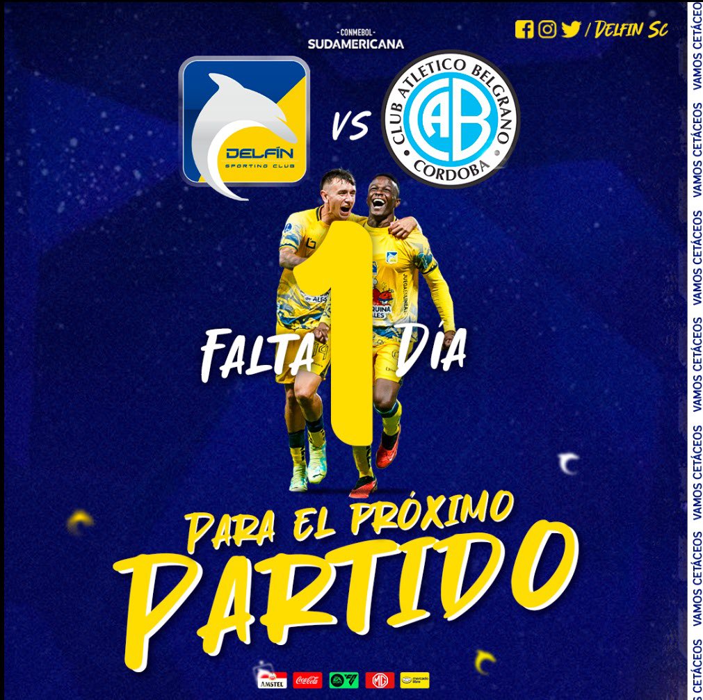 ⏳⚔️ 𝕊𝕌𝔻𝔸𝕄𝔼ℝ𝕀ℂ𝔸ℕ𝔸 ¡𝔽𝕒𝕝𝕥𝕒𝕟 𝟙 𝕕í𝕒! 🐬🏟️ 

DELFÍN 🆚BELGRANO 
⏰21:00 
🔵¡VAMOS DELFÍN! 
⚽️🐬💪🏼 
#delfinsc #elorgullodemanabí