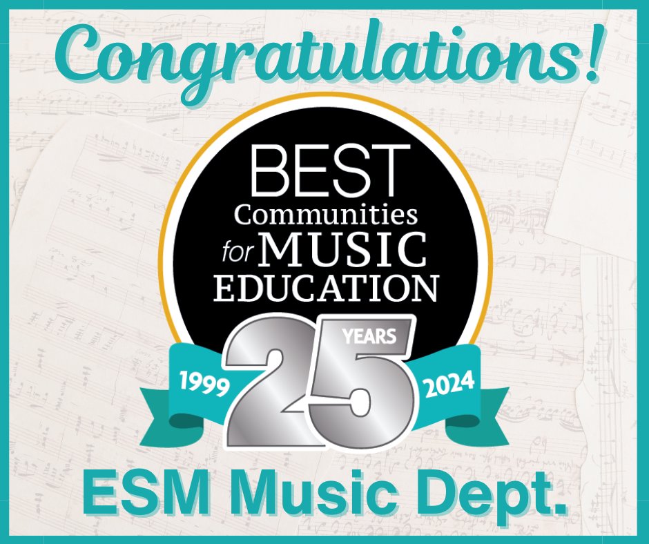 For the 11th year in a row, ESM was honored with the Best Communities for Music Education designation, awarded to districts that demonstrate outstanding achievement in efforts to provide music access and education to all students. Congrats to our Music Dept.!