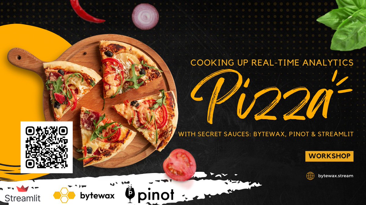 Our recent collaboration with @streamlit and @startreedata resulted in an enriching workshop ' Cooking up real-time pizza 🍕 order analytics', teaching participants to build streaming pipelines using Bytewax 🐝, analyze data with @ApachePinot 🍷, and monitor metrics via…