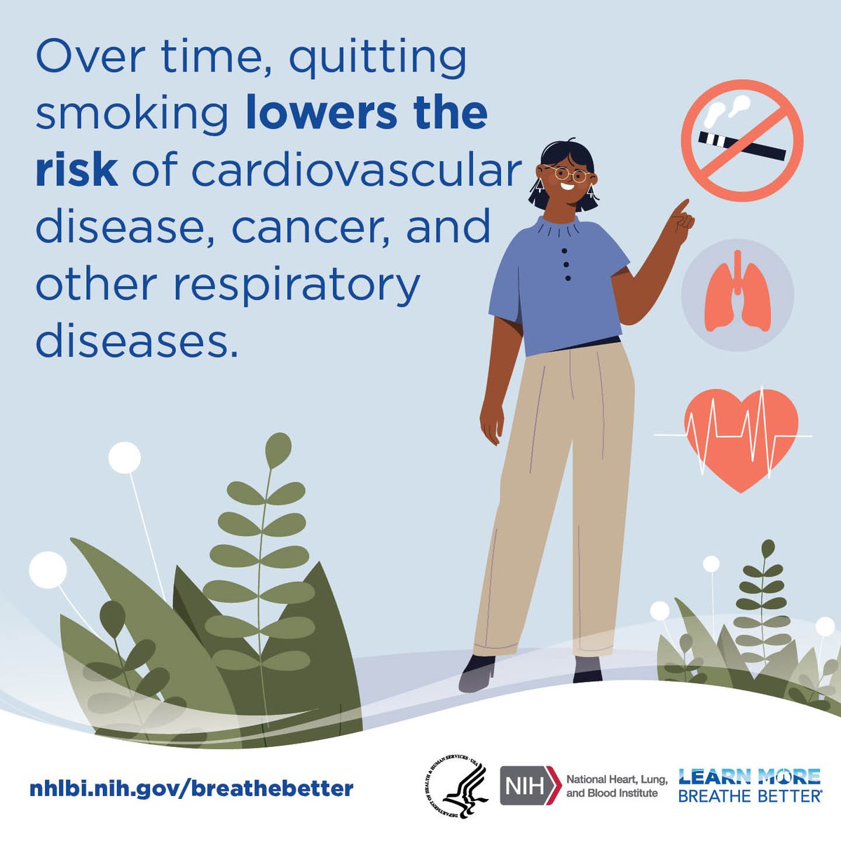There's no time like the present to stop smoking. No matter how long you've smoked, quitting has health benefits. Make a quit plan today. Find resources to help you quit: go.nih.gov/GvKZijG #BreatheBetter