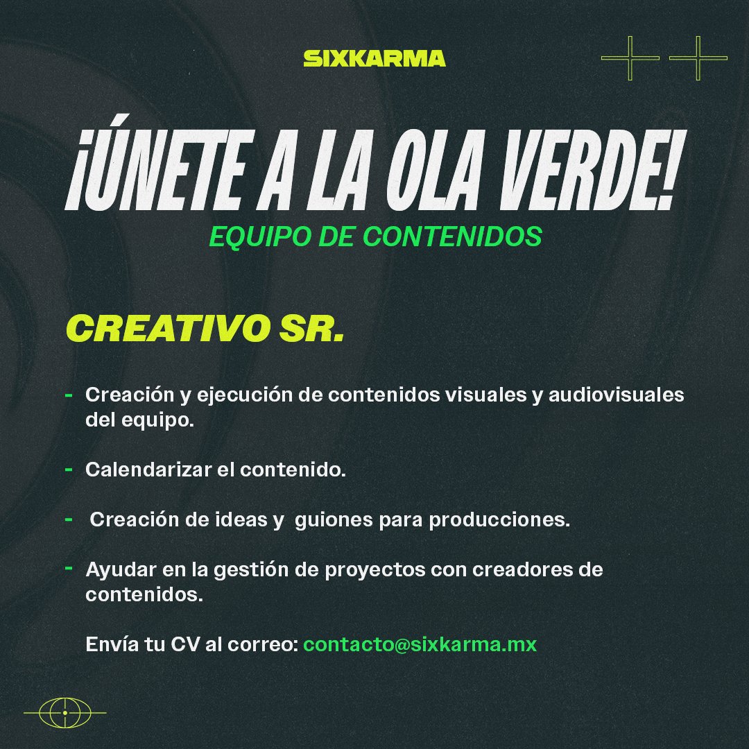 Se parte de La Ola Verde 🌊💚
Creemos que los contenidos, juegos y las experiencias comienzan con equipos tan diversos como los jugadores. Buscamos un creativo que se una al equipo para seguir construyendo una comunidad y contenidos increibles. 

Más información: