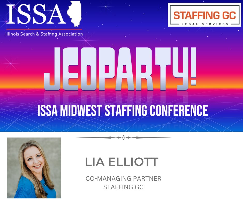 Come to the Midwest Staffing Conference 4/24-4/25 and play 'JEOPARTY - The Best/Worst Party Ever!' hosted by Lia Elliott, Co-Managing Partner at Staffing GC For conference details go to: lnkd.in/gx28CZ2c #MWC #WASS #MASS #LegislativeSession #GameShow #MoreIn24