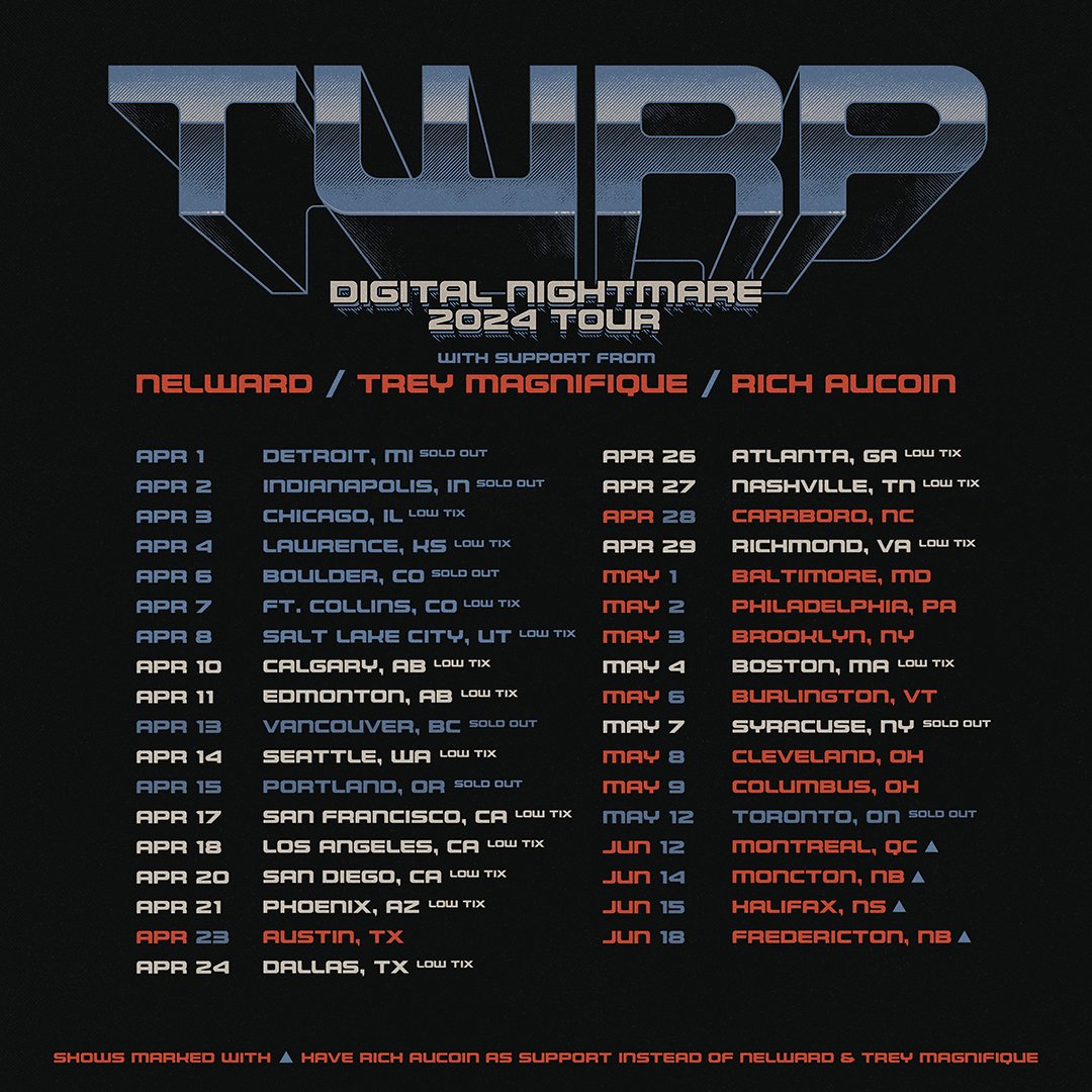 ⚡ 7/35 SHOWS COMPLETE ⚡ The DIGITAL NIGHTMARE continues! EXTREMELY LOW TICKET warnings for: Edmonton (90% sold out) San Diego (90% sold out) Seattle (90% sold out) Atlanta (90% sold out) Vancouver is SOLD OUT Portland is SOLD OUT @bwecht @nelward64 @RealGoodTouring